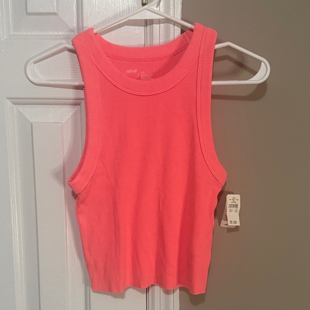 Aerie Coral Ribbed Cropped Tank Top